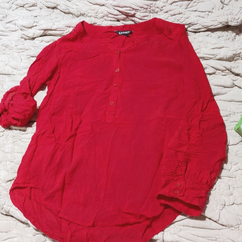 Express Sz XS Bright Red Rayon Blouse
